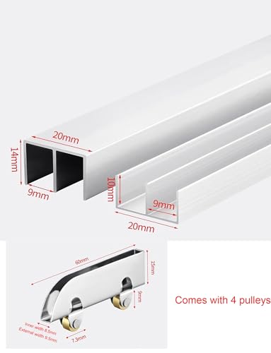 Zestaw szyn do drzwi przesuwnych, dwukanałowa aluminiowa szyna prowadząca z cichymi rolkami do witryn wystawowych i szaf, rozmiar 5 mm, zapobiega rdzewieniu i zapewnia płynną pracę