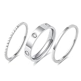 Kenizum Elegant 3PCS Stackable Cubic Zirconia Rings Set for Women, Silver Plated 316L Stainless Steel friendship Jewelry, Birthday Easter Mother’s Day Wedding Gifts for Mom Wife Friends