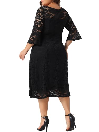 Image of Agnes Orinda Plus Size Women's Lace Wedding Dress V-Neck 3 /4 Sleeve Midi Swing Evening Bridesmaid Dresses