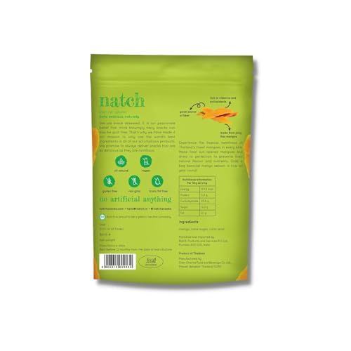 Image of Natch Dried Thai Mango Slices, Healthy Snakcs 100% All Natural, Vegan, Gluten Free, No Artificial Preservatives, Trans Fat Free, Rich in Antioxidants, Chilli and Bare Flavour, 150gm (Pack of 2)