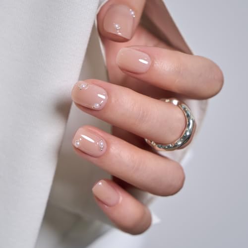 Image of CurvLife Short Oval Press On Nails, Light Pink, Pearl Blush, Soft Gel