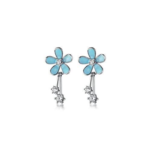 Boucles d'oreilles 925 argent bleu cinq pétales de fleurs femme
