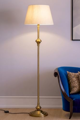 Image of Divine Trends Royal Brass Antique Finish Gold Floor Lamp Standing 5Ft Height with Off White Lampshade 16 Inches - Led Bulb Included Pack of 1