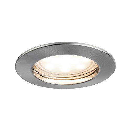Preisvergleich Produktbild Paulmann Leuchten Paulmann 93957 LED Coin flach Einbaustrahler Komplettset satiniert Einbaurahmen rund Deckenspot 7W Einbaulicht dimmbar Einbauleuchte, Aluminium, 7 W, Eisen gebürstet, Satin