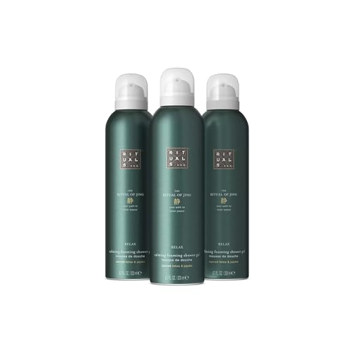 RITUALS The Ritual of Jing Vorteilspack mit 3 x Duschschaum Relax Duschgel mit heiligem Lotus und Jujube entspannender und beruhigender Duft Value Pack 3 x 200 ml