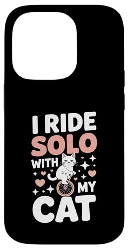 I Ride Solo With My Cat Funny Cat Lover ���[���A �X�}�z�P�[�X iPhone 14 Pro �p