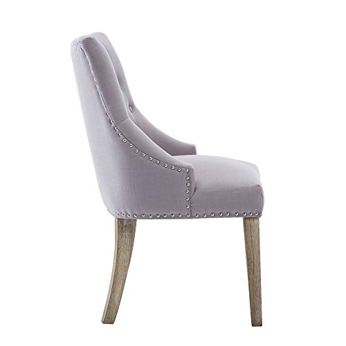 NOBPEINT Dining Chair Gray Fabric Leisure Padded Ring Chair, Nailed Trim, Set of 2