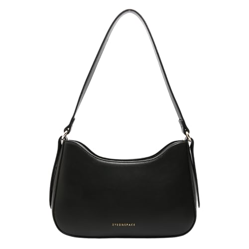 JANSBEN Small Shoulder Purse for Women - Mini Black Leather Shoulder Bag Little Tote Bag Trendy Women's Hobo Bag with Zipper Closure