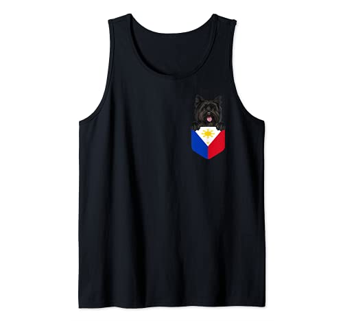 Philippines Flag Cairn Terrier Dog In Pocket Tank Top, Black