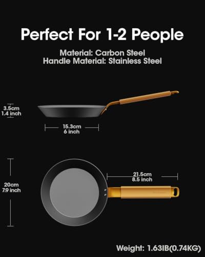 Image of 8 Inch Pre-Seasoned Nitrided Carbon Steel Frying Pan | Carbon Steel, Pre-Seasoned, Nitrided Finish, 8 Inch Pan