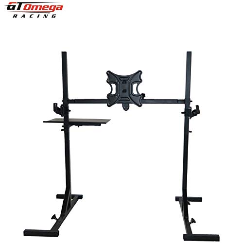 GT Omega Simulator Single Monitor Stand - V2 - Ergonomic Tilt, Rotate & Swivel - Fully Adjustable Gaming Monitor Stand - Adjustable Monitor Stand Comes With 2 Speaker Mounts And a Console/Table Tray