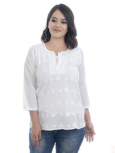 Image of Sanvi Colections Hand Embroidered (Lucknowi Chikankari) YOG luppi Short top Kali Pattern for Women A095