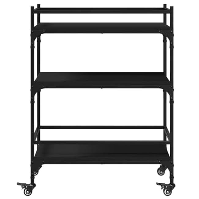 Kitchen Trolley with Ample Storage, Engineered Wood and Steel, Compact Design, Black-Tm4P68Bc