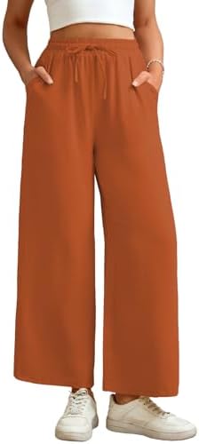 Pants for Women Wide Leg Pants Drawstring Elastic High Waist Flowy Work Formal Pants with Pockets