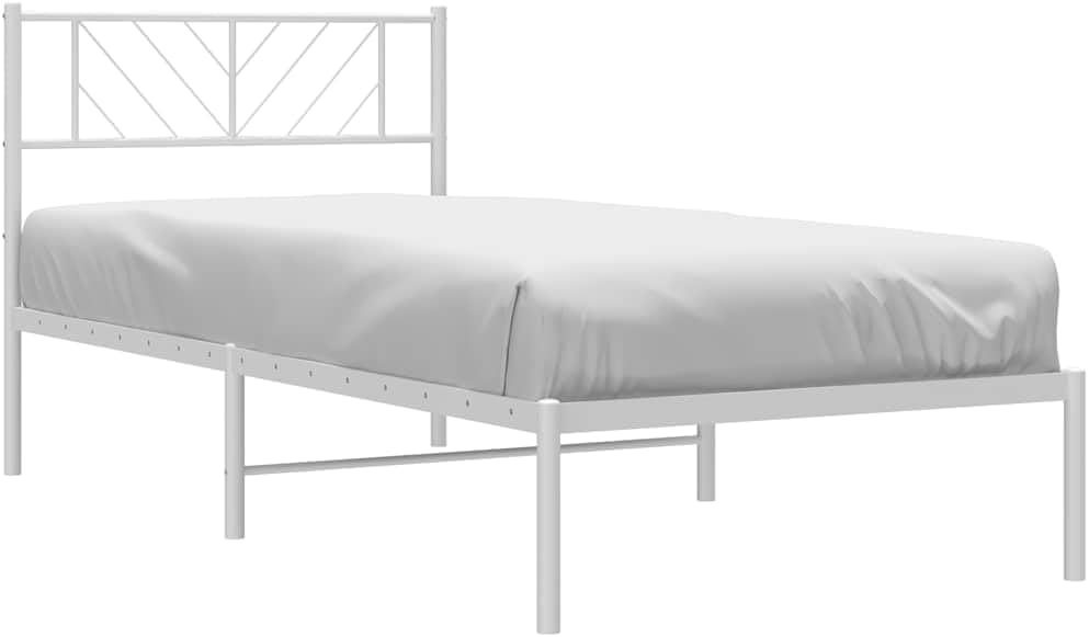 vidaXL Twin XL Metal Bed Frame with Headboard and Stable Slats, Under Bed Storage Space, Sturdy Steel Construction and Easy Assembly, Minimalist Style, White, 12'' High, Without Mattress