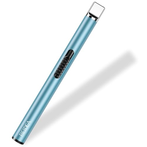 REIDEA Electronic Candle Lighter Long USB Rechargeable Lighter Arc Windproof Flameless Lighter with Safety Switch Buttom (Blue)