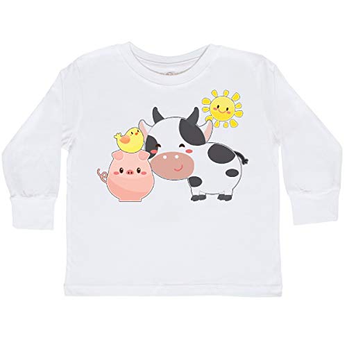 inktastic Fun Farm Animals- Cow, Pig, Toddler Long Sleeve T-Shirt 2T White 2fbcb