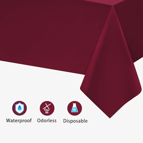 Image of Kopokita 6 Pack Burgundy Plastic Tablecloths Disposable 54 x 108 Inch | Rectangle Table Cloths, Party Table Covers for Birthday, Wedding, Valentines, Mothers Day, Christmas Decorations