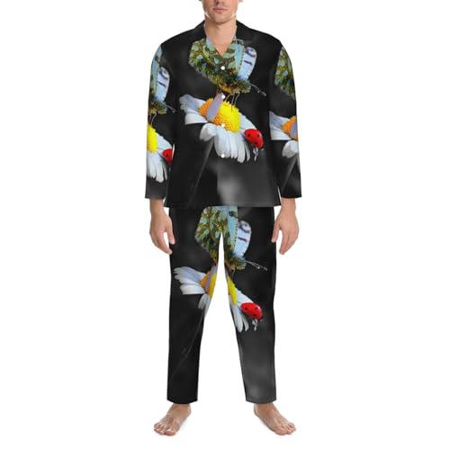 Pyjama homme manches longues noir à motif graphique papillon
