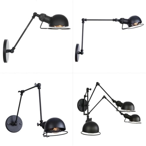 Aplique de pared industrial negro mate con brazo ajustable de 20cm y LED 2