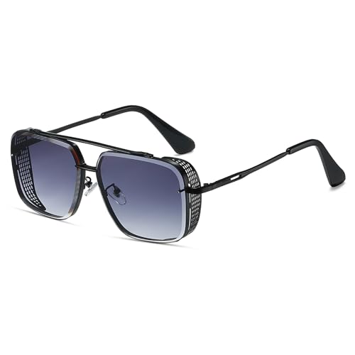 Hanj Vintage Retro 70s Sunglasses for Men Women, Fashion Steampunk Sun Glasses Gold Square Aviator Frame