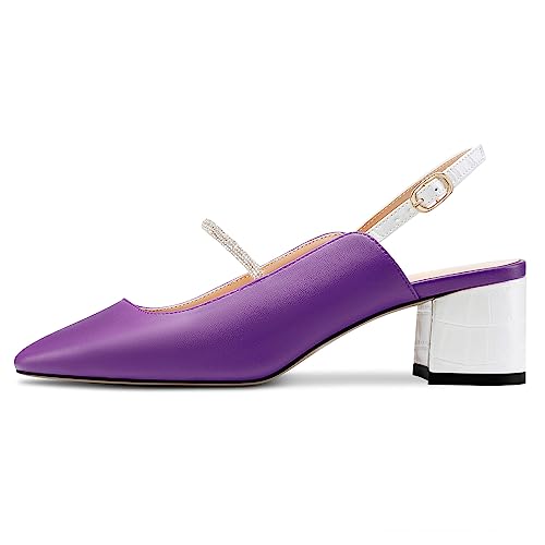 DearOnly Mid Block Heel Square Toe Slingback Ankle Strap Pumps Rhinestone Crystal Sexy Buckle Prom Shoes 2.0 Inches Heels3