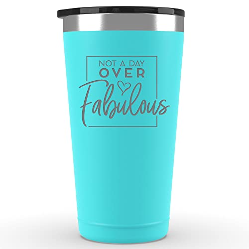 Birthday Gifts for Women - Not A Day Over Fabulous - 16 oz Mint Insulated Stainless Steel Tumbler w Lid - Mom Wife Sister Grandma Girlfriend Best Friend Mother Bday Ideas - Wine Coffee Cups Presents