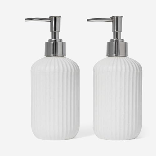 Image of LAGET 300ml Soap Dispenser for wash Basin - White Black Golden Print | Kitchen and Bathroom Accessories Items | Handwash Dispenser Bottle- Set of 2 (White)