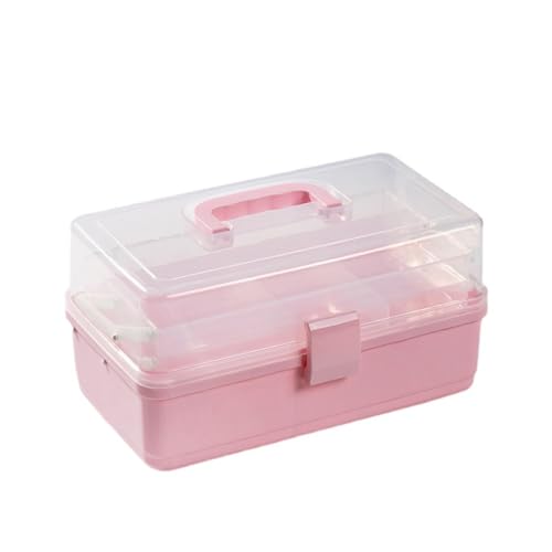 救急箱 薬箱 薬ケース お薬 箱 収納ケース 応急ボックス 収納ボックス 薬収納 3段式 取っ手付き 持ち運びしやすい おしゃれ 大容量 (ピンク,M)