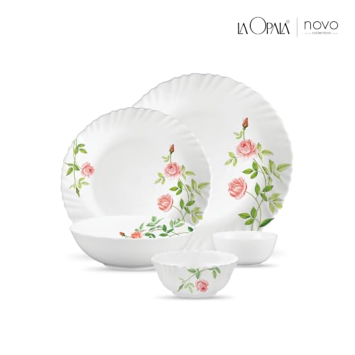 Image of La Opala Opal Glass Crockery | for Family of 2 | Dinner Set 10 pcs Rose Garden | Plates & Bowls for Dining | Microwave Safe | 100% Vegetarian | Extra Strong | Extra Light & White
