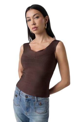 GUESS Womens Off Shoulder Alexis Bandage Top, Dark Coffee, Extra Small
