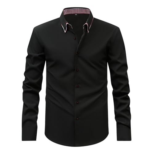 Generisch Camisa para hombre con cuello de solapa, de manga larga, sin planchado, corte regular, fácil de planchar, chaqueta de invierno, monocolor, camisa de tiempo libre, camisa de manga larga