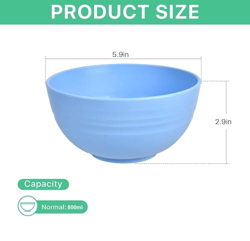 Image of PRANIJ Reusable Wheat Straw Bowl Set of 4 - Dishwasher & Microwave Safe - BPA Free - Unbreakable Cereal Bowls for Salad, Rice, Soup - 800 ML