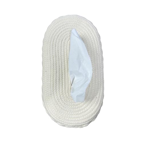 Image of BOBBINY Jute Cotton Tissue Box Holder, Handcrafted Tissue Container for 100 Pulls Natural Tissue Holder for Office Living Bedroom Car Desk Dining Table Home Decor (Off White, Design 2)