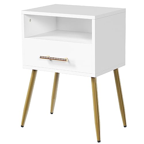 IBUYKE Nightstand, Mid-Century Modern Bedside Table with Legs, Minimalist and Practical End Side Table with 2 Tiers Storage Space, for Bedroom, Living Room, White UWNS004W IBUYKE Nightstand, Mid-Century Modern Bedside Table with Legs, Minimalist and Practical End Side Table with 2 Tiers Storage Space, for Bedroom, Living Room, White UWNS004W