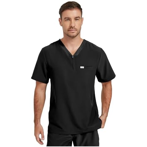 Kitmaz Medium Medical Scrub Tops for men - Soft Stretch V-Neck Top Scrubs with 3 Pockets Cover