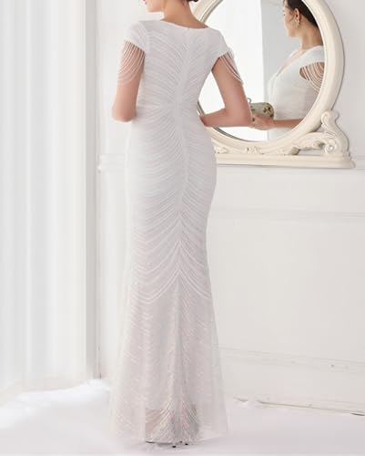Image of houstil Formal Dresses for Women Sequin 1920s Full Length Evening Party Gown Great Gatsby Cocktail Wedding Dress