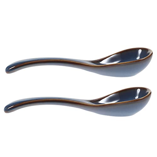 VINTORKY 2pcs Ceramic Spoon Kitchen Round Dinning Table Dinner Spoon Chinese Soup Spoon Ramen Spoon Ramen Soup Spoons White Dinnerware Wonton Spoon Noodles Ceramic Stirring Spoon Ceramics