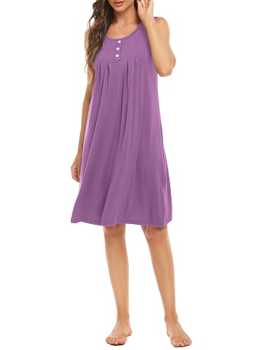 Hocosit Women's Nightgowns Sleeveless Sleep Dress Pleated Comfy Sleepwear Scoopneck Nightwear Loungewear Purple Small #TOP3