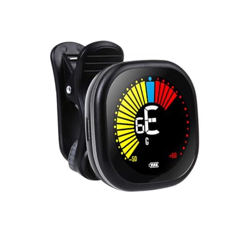 Tiardey Guitar Tuner Clip-on and Rechargeable Digital Tuner with LED Color Display for Guitar Bass, Violin, Ukulele - Black