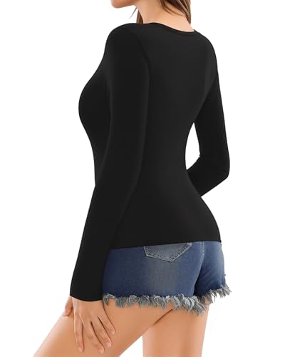 MANGOPOP Deep V Neck Long Sleeve Shirts for Women Sexy Slim Fitted T Shirt Tops3