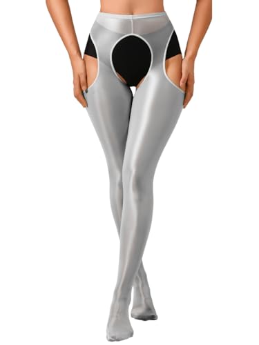 Image of ChiaoLezhee Sexy Shiny Tights, Sheer High-Waisted, Suspender Pantyhose For Women Rave Party Outfits Leggings Pants Exotic