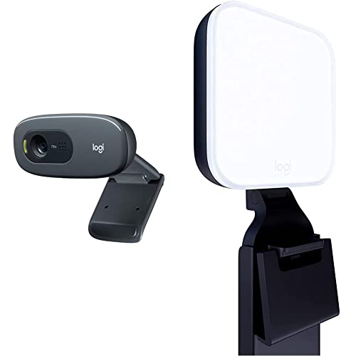 Logitech C270 HD Webcam, 720p, Widescreen HD Video Calling + Litra Glow Premium LED Streaming Light with TrueSoft, adjustable monitor mount