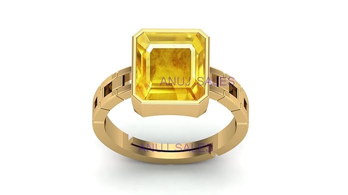 Bague saphir jaune naturel plaqué or - Bijou de luxe unisexe 10 carats