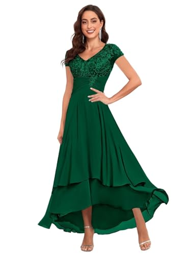 BOLENSYE Tea Length Mother of The Bride Dresses for Wedding Chiffon Lace Ruched Formal Evening Party Gown with Sleeves