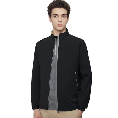 Men's Standing Collar Zipper Casual Jacket, Lightweight Casual Business Windbreaker Coat with Pocket - Main Image