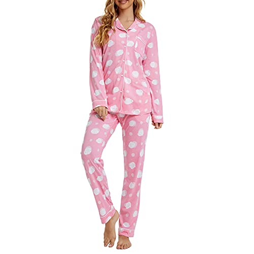 Image of Tugege Pajamas Set Long Sleeve Sleepwear Womens Button Down Nightwear Pj Sets