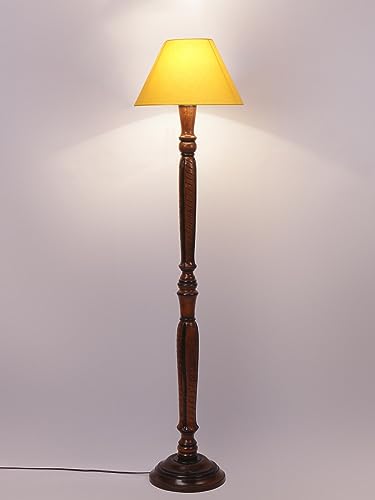 Image of Devansh Yellow Cotton conical Wooden Floor lamp -20
