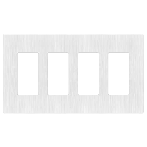 Image of LIDER Decorator Switch Cover, Screwless Wall Plate, Mid-Size 4-Gang 4.88 inch x 8.58 inch, LSWP-34M-BW, UL Listed, Thermoplastic, Brushed White, 1-Pack