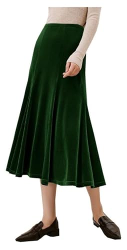 Women's Silk Velour Midi Skirt High Waist A-Line Long Casual Office Skirt for Daily Wear